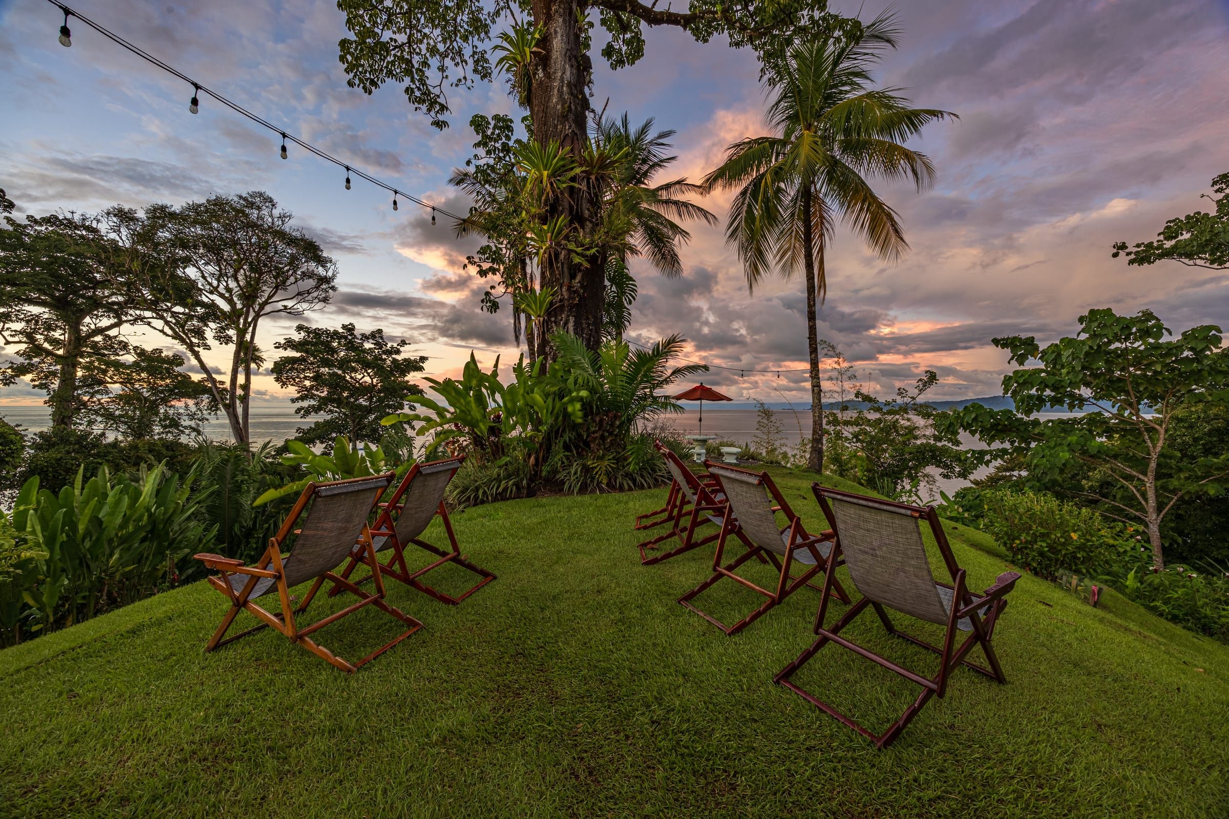 Sunset over the Pacific seen from the lodge garden